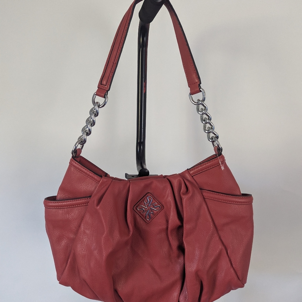 Simply Vera Vera Wang Coral Slouchy Shoulder Bag Chain Strap Soft Faux Leather